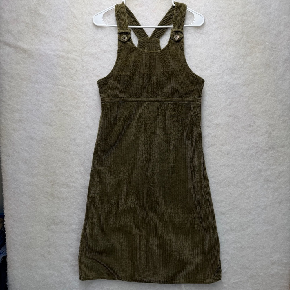 Vtg Real Comfort 90s Corduroy Jumper Dress 4P Green 100% Cotton Overall Pinafore